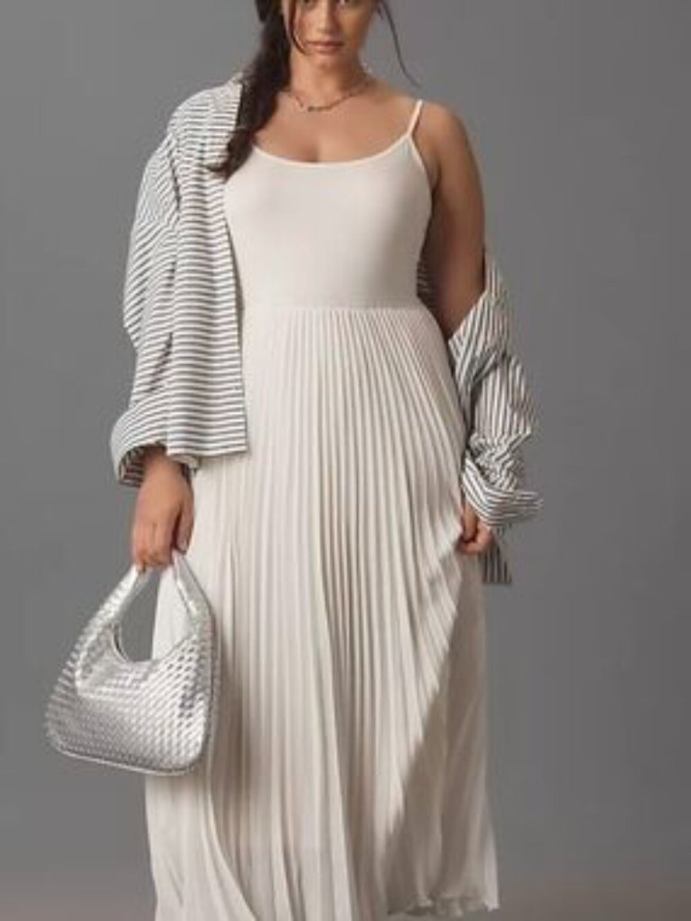 Anthropologie Cream Pleated Maxi Dress